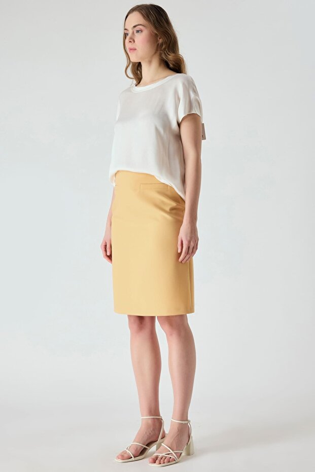 Cep detaylı lycralı etek - 4