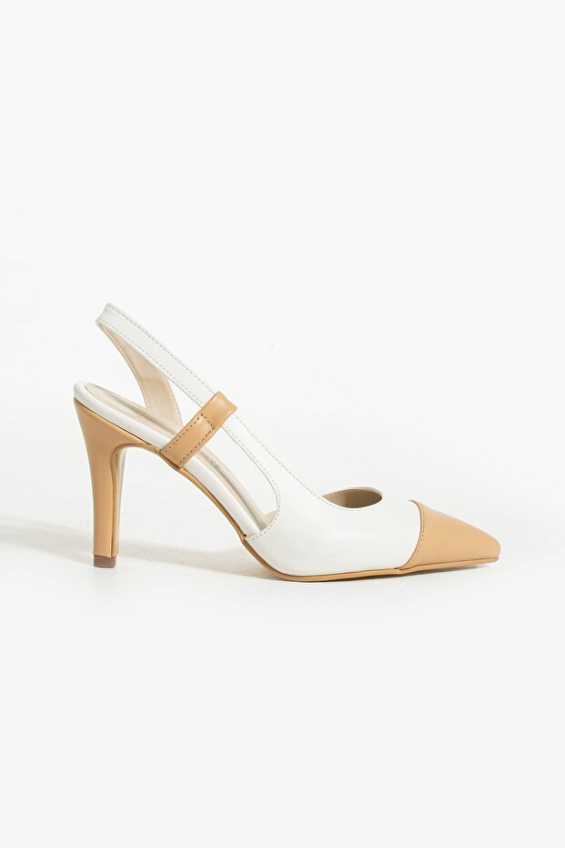 Celestia White Beige Skin Women's Pointed Toe Heeled Shoes