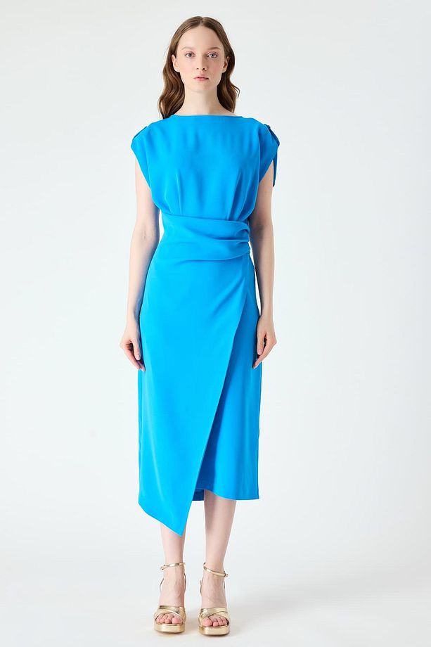 Drape detaylı anvelop elbise - 1