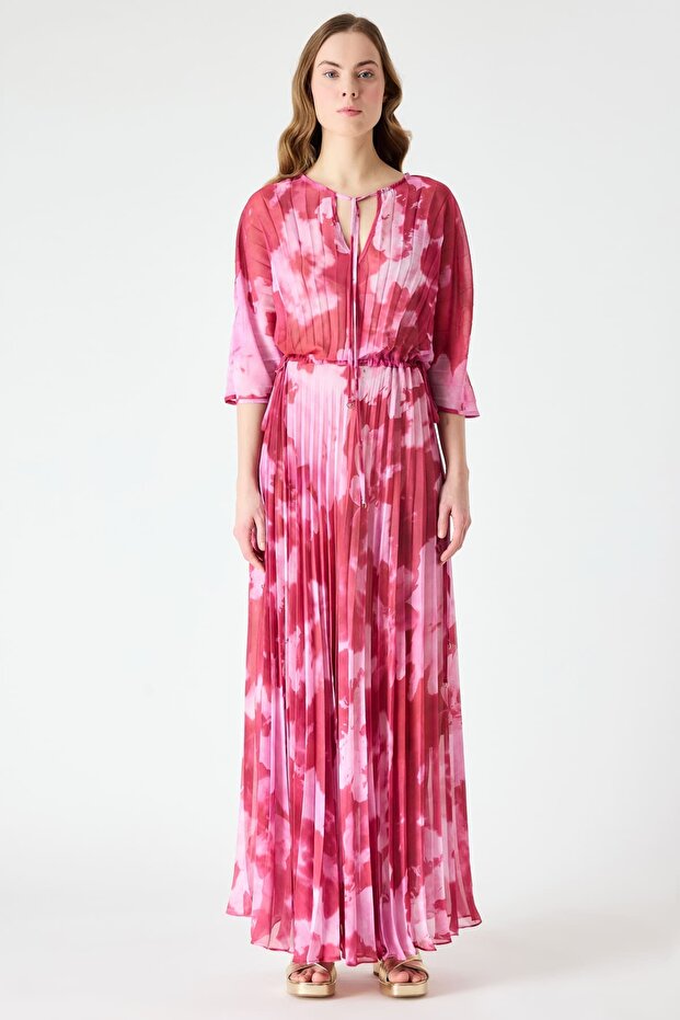 Desenli şifon elbise - 1