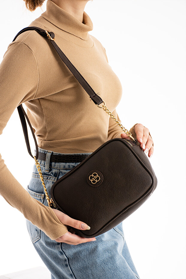 Brown 3 Compartment Crossbody Bag 16X26 Size