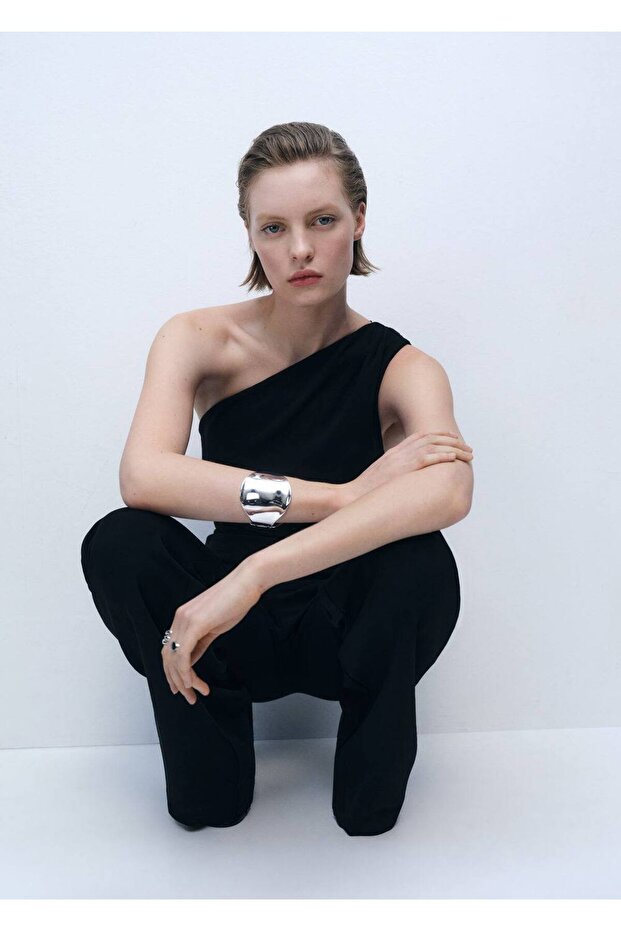 Drape detaylı asimetrik tulum - 6