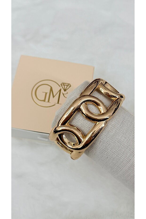 Bohemian Style Gold Color Thick Chain Formed Metal Handcuff Bracelet