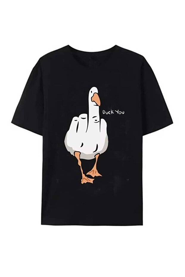 Black Duck You Front Printed Oversize T-Shirt
