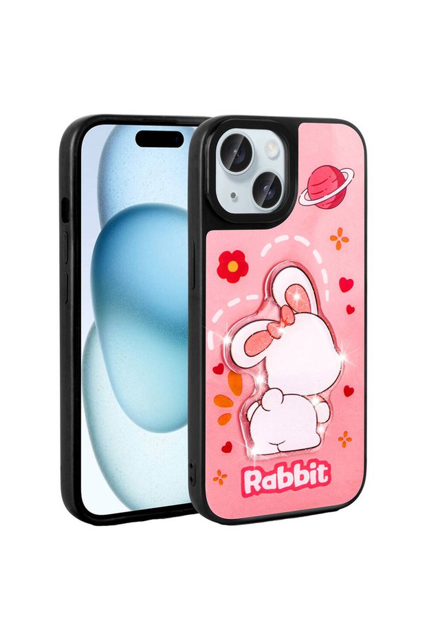 iPhone 15 Case Shining Embossed Iconic Figure Vrdr Amas Silicone Cover - Pink