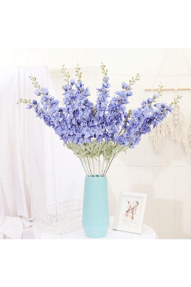 Yapay Çiçek Mavi Sümbül Tek Dal Tomurcuklu 85*15cm Kumaş Çiçek Uzun Dal - 4