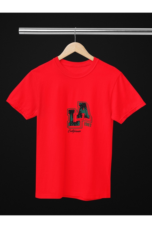 Women/Men 100% Cotton La Transfer Printed Round Neck Short Sleeve Tee