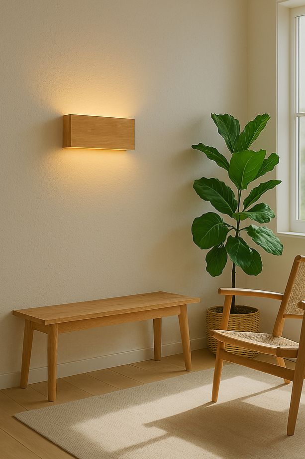 Çift Yönlü 30CM Pilli Ahşap El Yapımı Premium Aplik, Açma Kapama Anahtarlı Led Lambader, Pil Hediye - 1