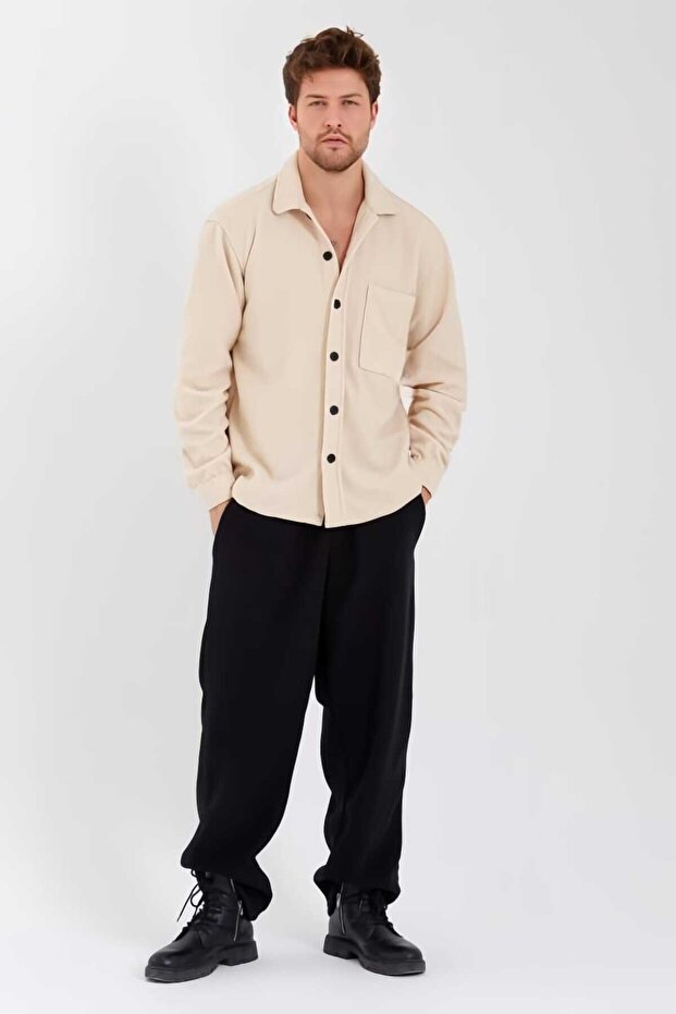 Beige Thick Winter Fleece Shirt - 2