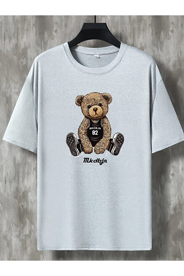 Men's Trendy Oversized Cartoon Bear Print T-Shirt, Short Sleeve Crew Neck