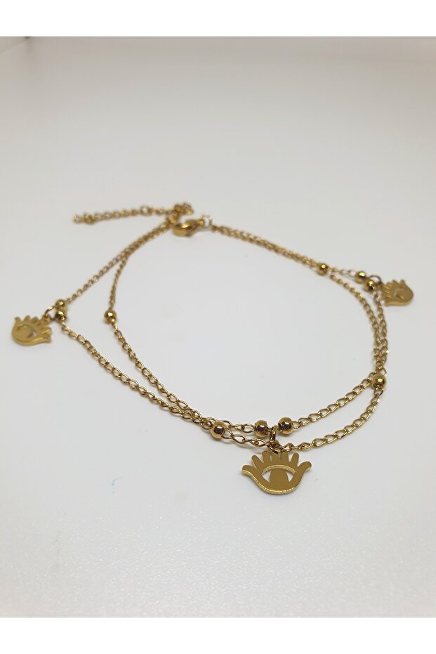 1. Grade Quality 316L Steel Anklet, Double Chain with Eye Figure Model No 8