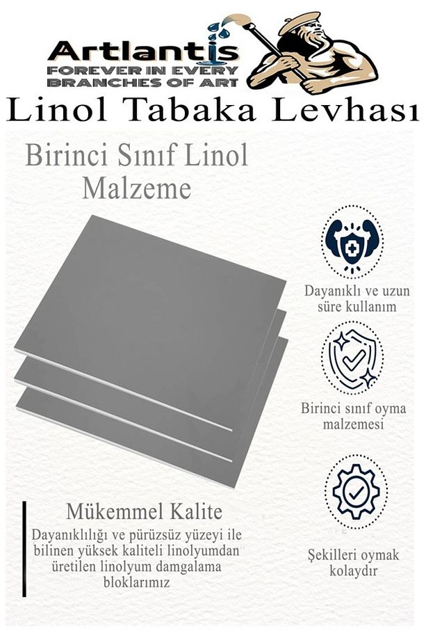 Linol Baskı Seti 1 Paket A3 30x40 Linolyum Tabaka Gri Linol Oyma Seti 3 Bıçaklı Kretuar Rulo Fırça M - 3