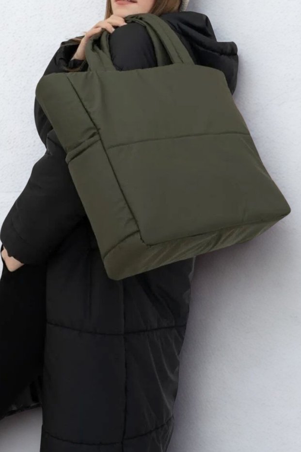Women's Khaki Color Fabric Zippered Waterproof Puff Bag Makeup Bag