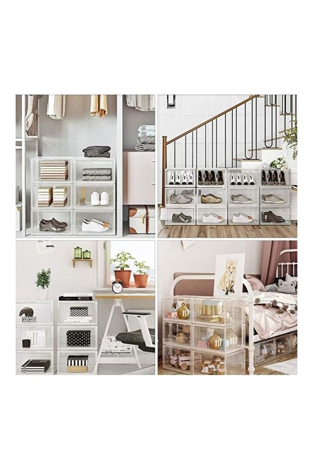 6 pieces of transparent shoe storage box, stackable design, space saving, easy opening and closing - 5