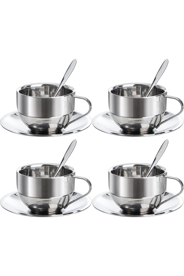Steel 4 Pieces 180 ml Double Wall Espresso Coffee Cup Set Presentation Cup Mt120-4