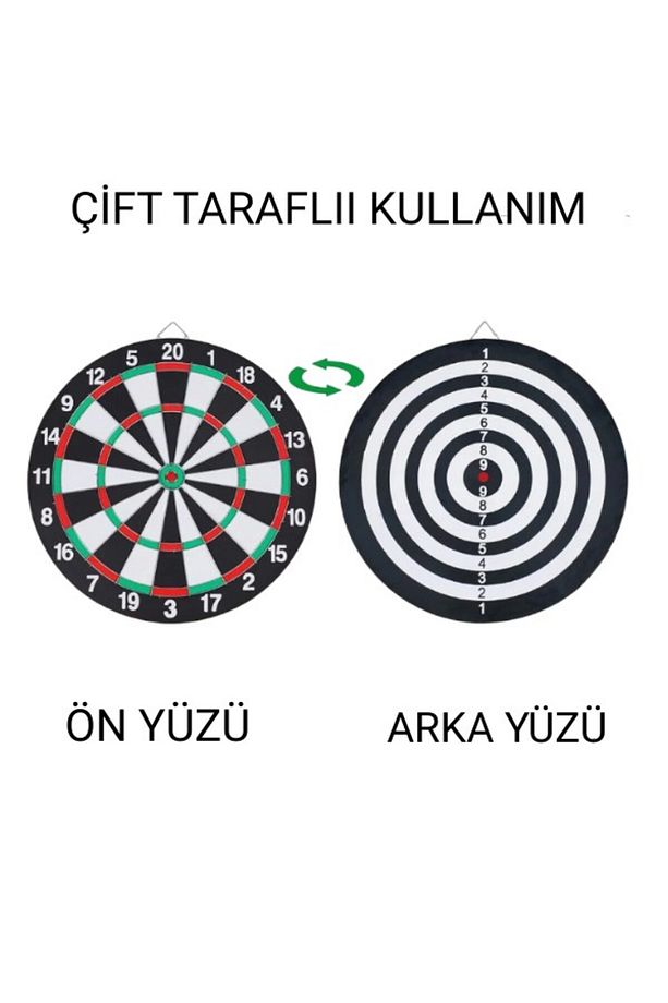 12 İnç Dart Tahtası Mini Boy Çift Taraflı Dart Oyun Seti 4 Oklu - 2