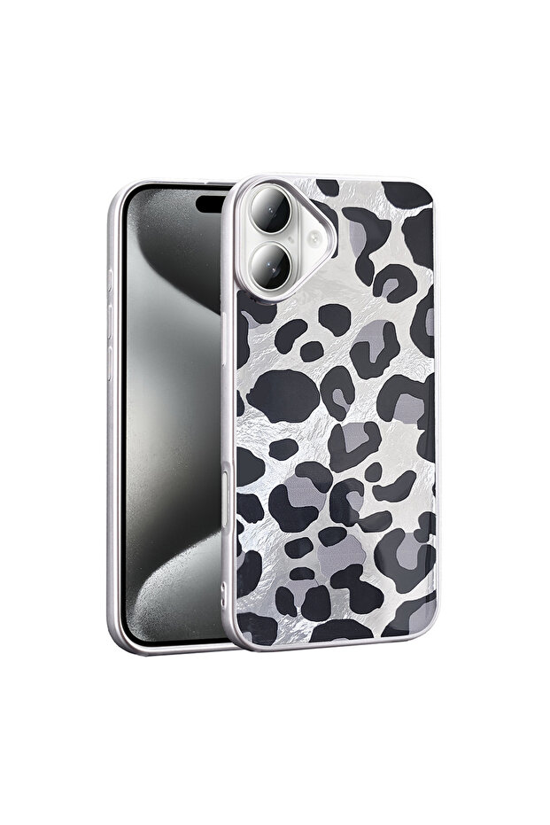 غطاء حماية لهاتف آيفون 16 بنمط مميز - رمادي ليوبارد - 1