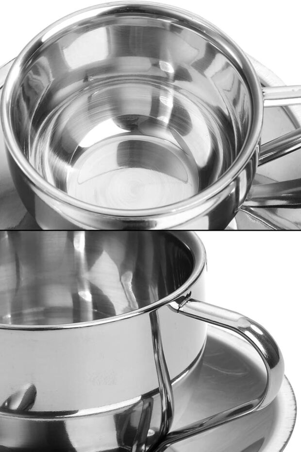 Çelik 2 Adet 180 ml Çift Cidar Espresso Kahve Fincan Set Sunum Bardağı - 5