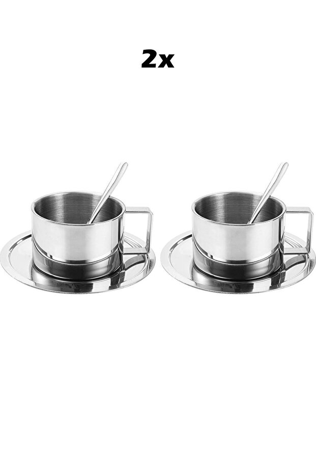 Steel 2Pcs 200ml Double Wall Espresso Coffee Cup Set Presentation Cup Mt119-2