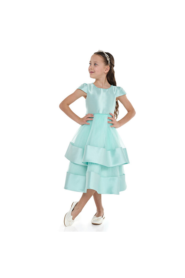 Chic Green Satin Party Dress With Mesh & Decoration