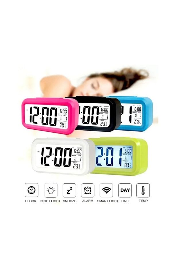 Dijital Masaüstü Çalar Saat Alarm Beyaz, Takvim, Sıcaklık Göstergesi Ve Led Ekran - 4