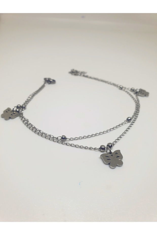 1. Grade Quality 316L Steel Anklet, Double Chain with Butterfly Figure Model No 1