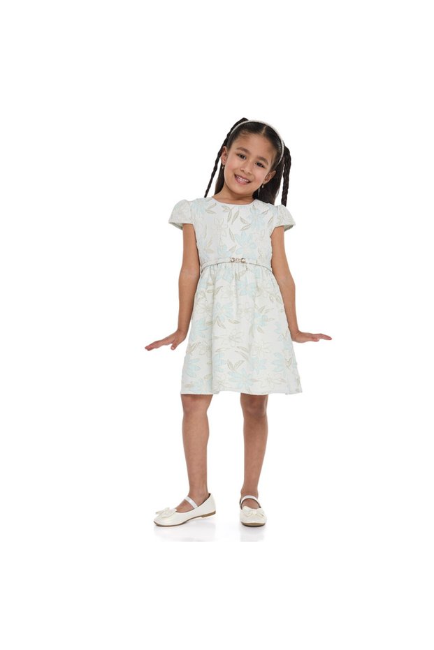 Girls Elegant Green/Gold Jacquard & Tulle Party Dress