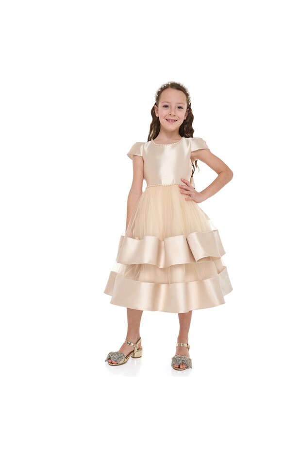 Chic Champagne Satin Party Dress With Mesh & Decoration