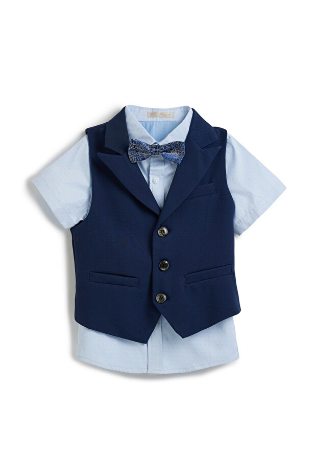 Blue Waistcoat And Short Set With Shirt And Bow Tie