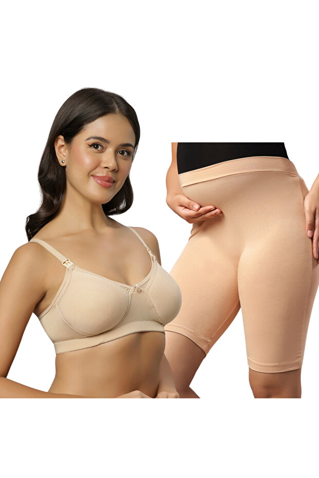 Combo Pack of Non Padded Bra and High Waist Maternity Shorts