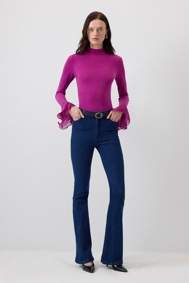 ŞİFON KOLLU ÖRME BLUZ - 1