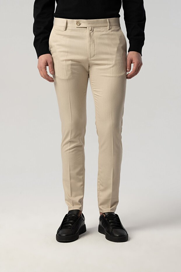 Italian Cut Beige Fabric Trousers 1011-01