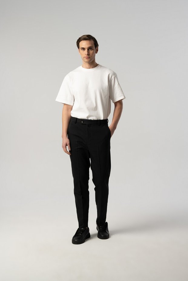 Italian Cut Fabric Black Trousers 2373-01