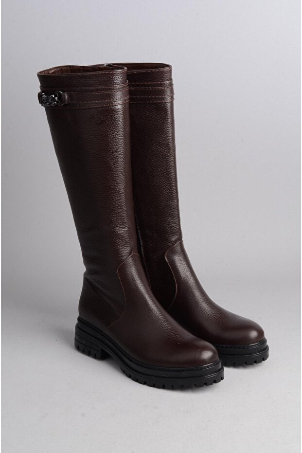 Seç 1013 Genuine Leather Women's Riding Boots Brown