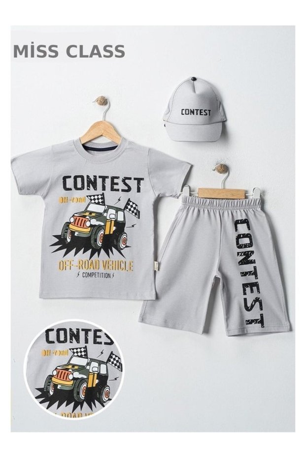 Missclass 220-04-25 Boy Contest Printed Hat Shorts Suit 3-6 Years