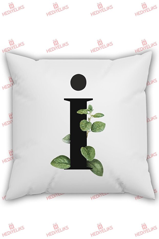 Letter I Alphabet Themed Flower Patterned Pillow