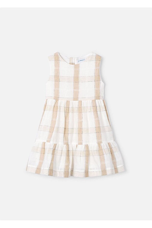 Girl's Plaid Linen Dress - Cream # 3922