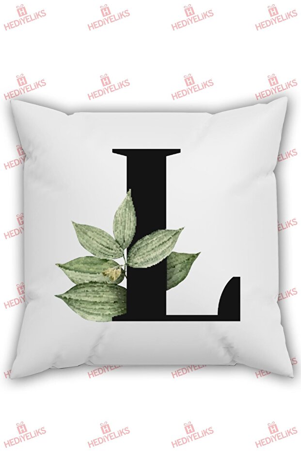 L Letter Alphabet Themed Flower Patterned Gift Pillow