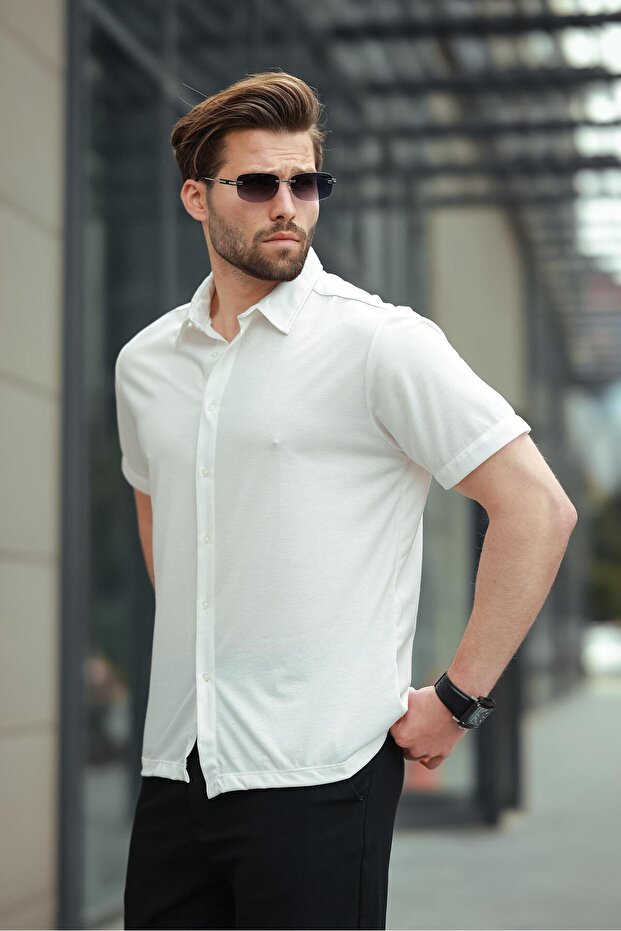 Beyaz Basic Kısa Kollu Erkek Gömlek E6760 - 1