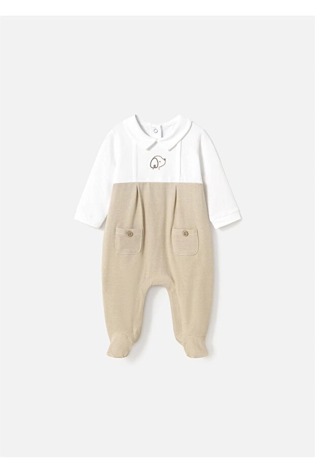 Baby Boy Long Sleeve Booties Jumpsuit Beige 1704