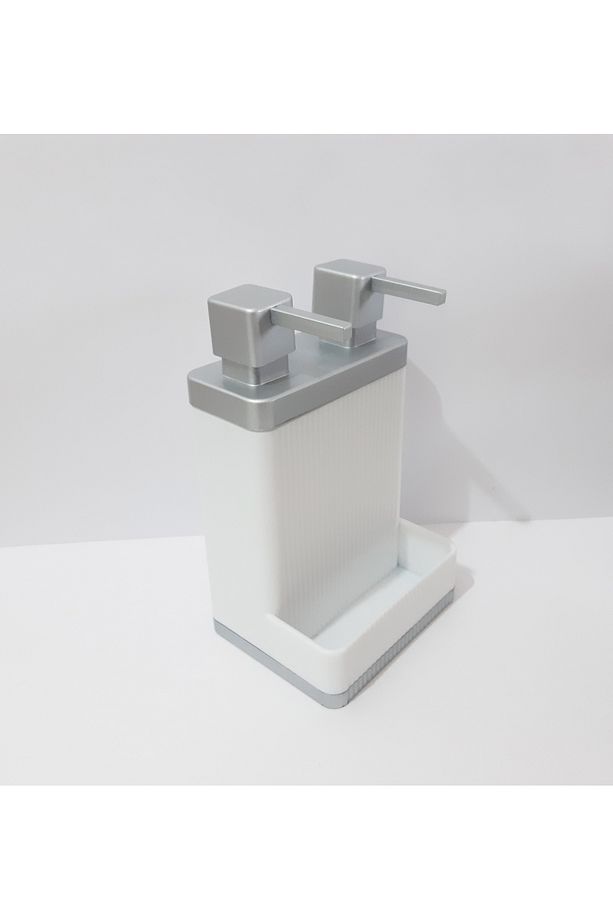 800 ML 2 Li Sıvı Sabunluk 20x12x10 CM Gümüş Renk Kapaklı İki Bölmeli Sıvı Sabunluk - 5