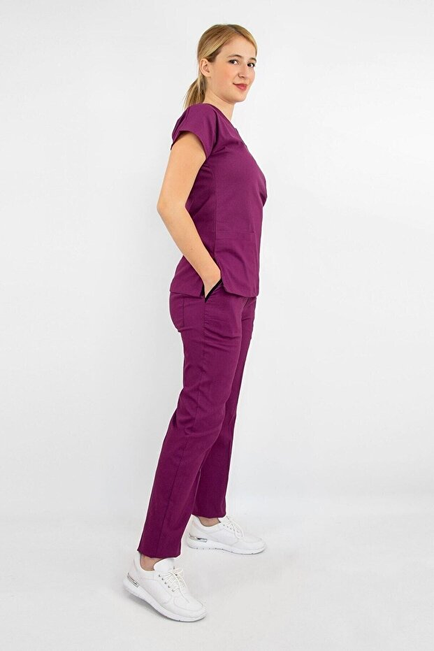 Unisex Light Plum Stretch Fabric Nurse Doctor Uniform Scrubs