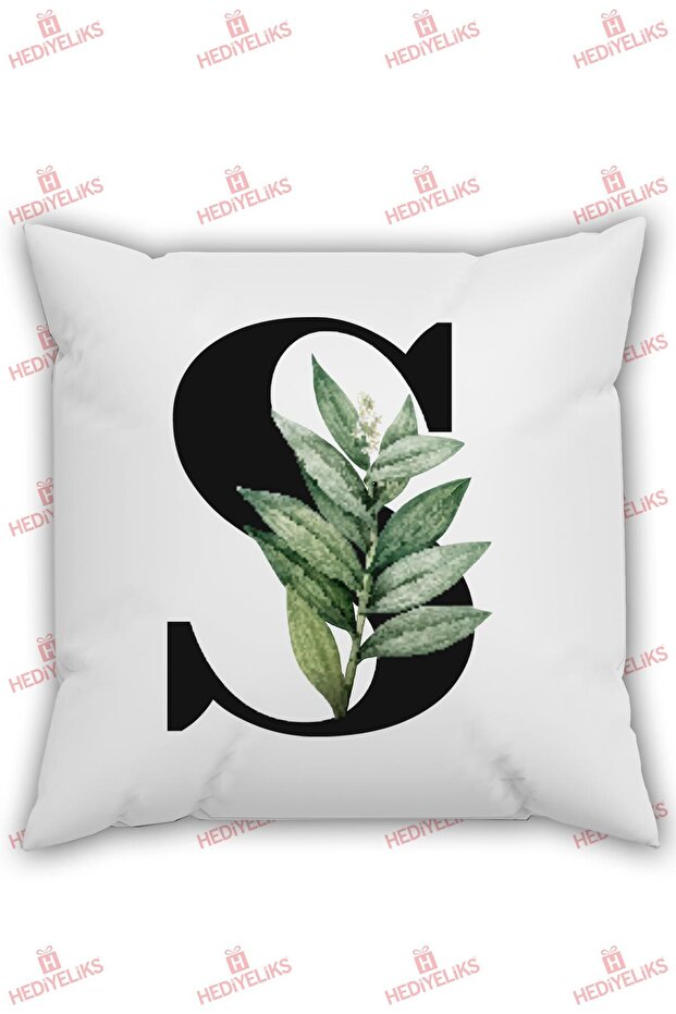 S Letter Alphabet Themed Flower Patterned Gift Pillow
