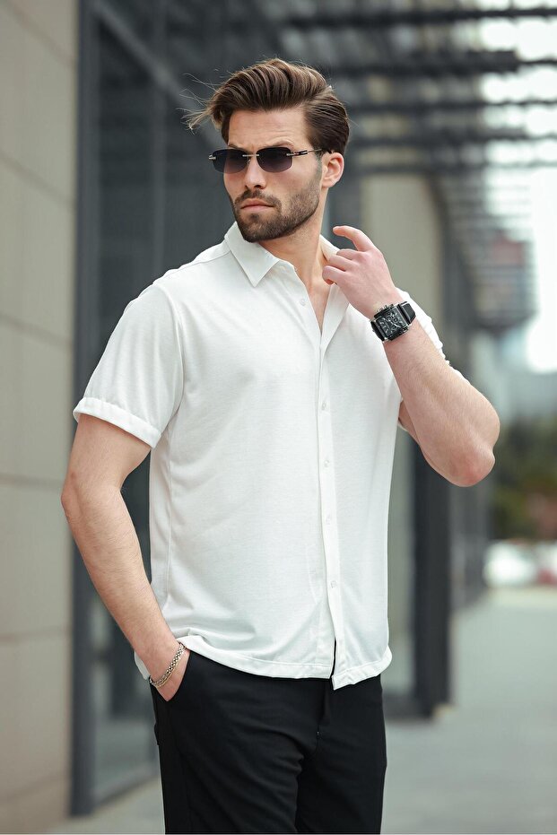 Beyaz Basic Kısa Kollu Erkek Gömlek E6760 - 3