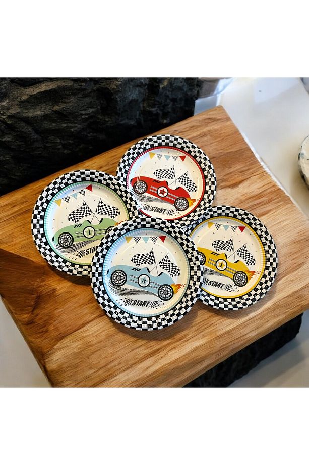 Yarış Arabaları Temalı Karton Tabak Bardak Set 8 tabak 8 bardak - 3