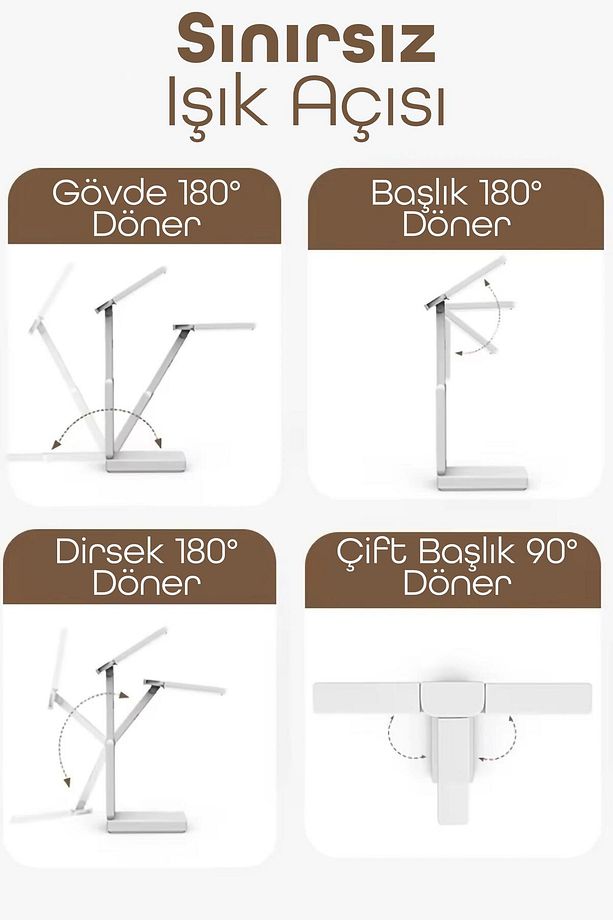 Şarjlı Masa Lambası 3 Renk 40 LED Renk Katlanır Ayarlı Dokunmatik Dimmerli Çalışma Okuma Işığı PR18 - 9