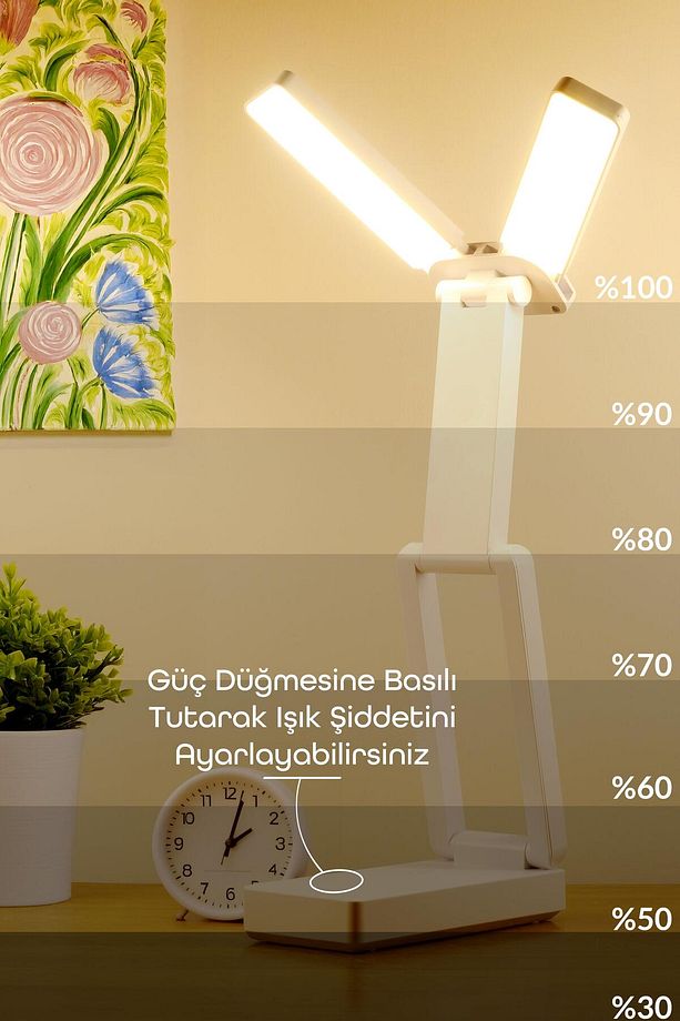 Şarjlı Masa Lambası 3 Renk 40 LED Renk Katlanır Ayarlı Dokunmatik Dimmerli Çalışma Okuma Işığı PR18 - 5