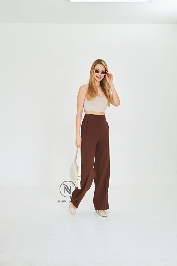 Nw Butik, Karol Palazzo High Waist Flat Pants