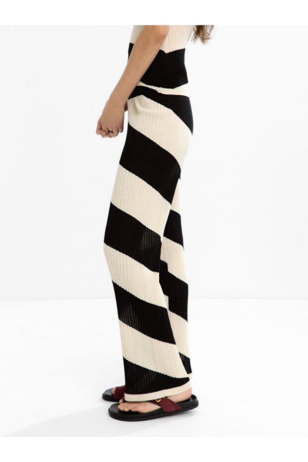 Çizgili Örme Pantolon - 3