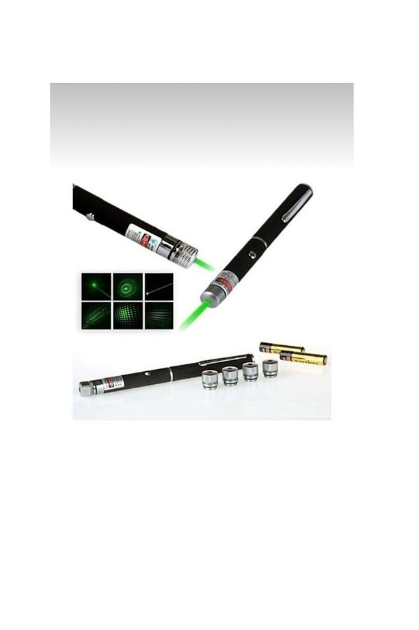 8 Başlıklı Pilli Güçlü Yeşil Poınter Lazer İşaretçi Kalem Lazer - 1